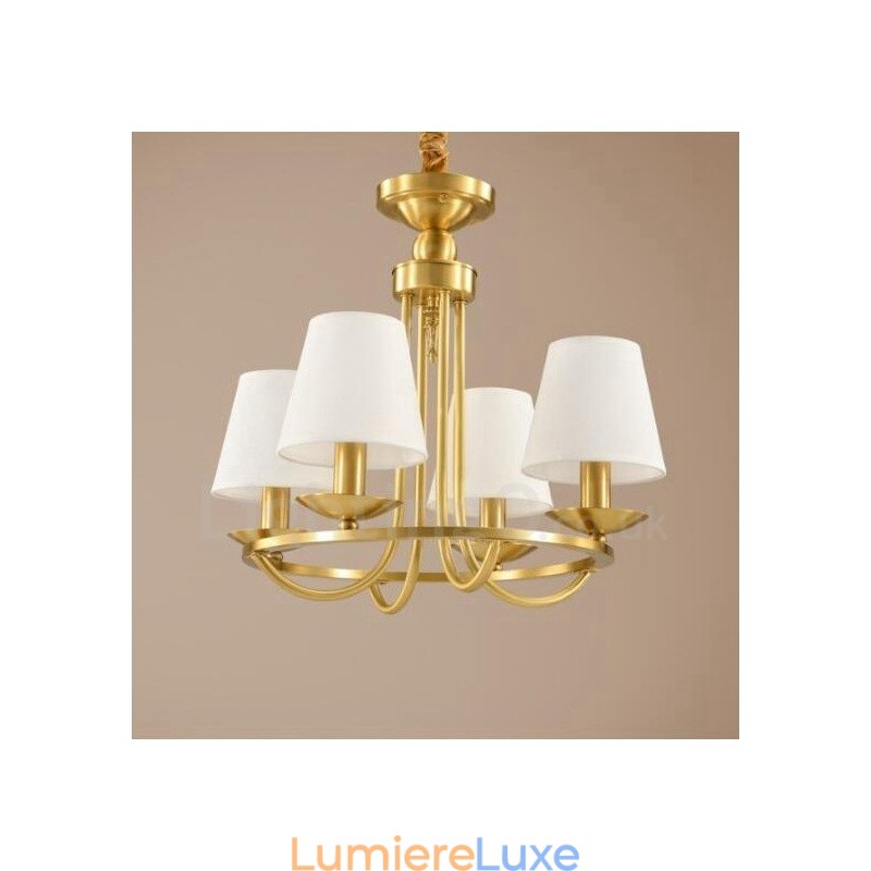 Lustre rustique à 4 lumières en métal et cuivre intégré