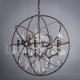 Lustre vintage en métal peint et cristal, diamètre 60 cm, 80 cm, couleur rouille
