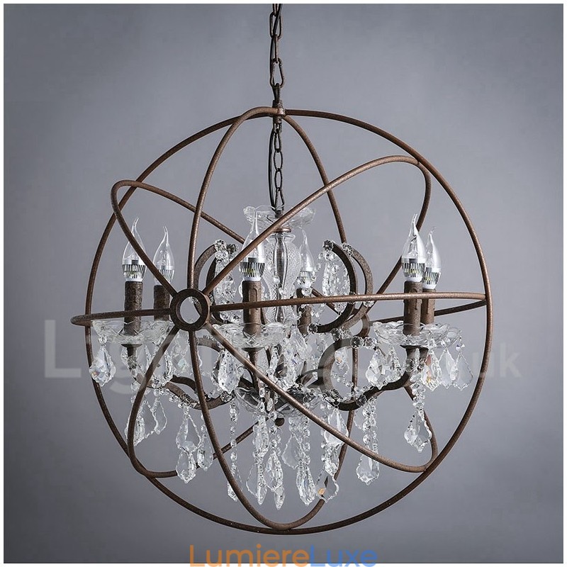 Lustre vintage en métal peint et cristal, diamètre 60 cm, 80 cm, couleur rouille