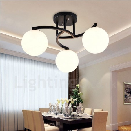 Lustre rustique à 3 lumières intégré avec abat-jour en verre Lustre rustique à 3 lumières intégré avec abat-jour en verre