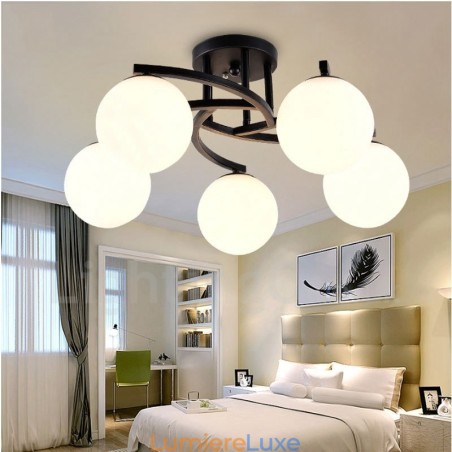 Lustre rustique intégré à 5 lumières avec abat-jour en verre Lustre rustique intégré à 5 lumières avec abat-jour en verre