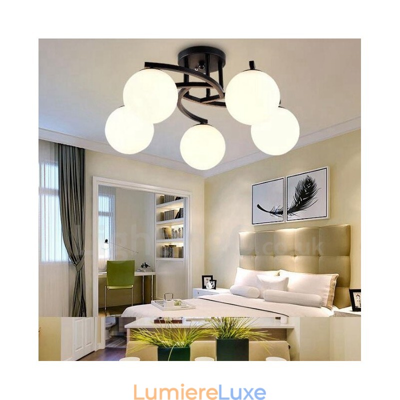 Lustre rustique intégré à 5 lumières avec abat-jour en verre