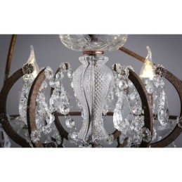 Lustre vintage en métal peint et cristal, diamètre 60 cm, 80 cm, couleur rouille