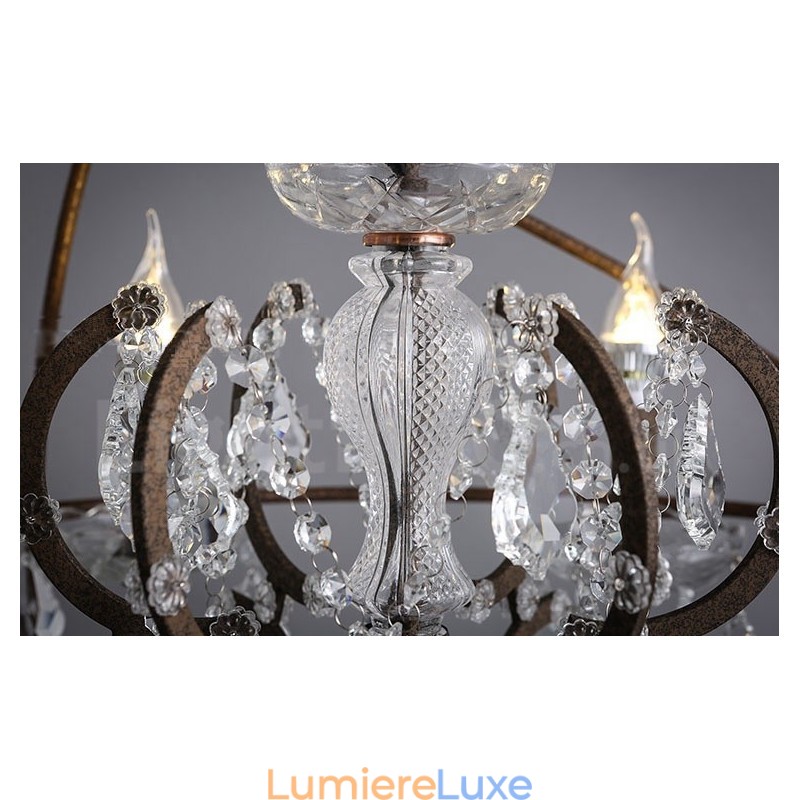 Lustre vintage en métal peint et cristal, diamètre 60 cm, 80 cm, couleur rouille