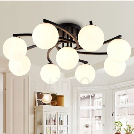 Lustre rustique à 9 lumières intégré avec abat-jour en verre Lustre rustique à 9 lumières intégré avec abat-jour en verre