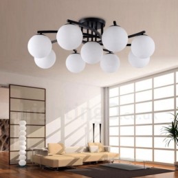 Lustre rustique à 9 lumières intégré avec abat-jour en verre