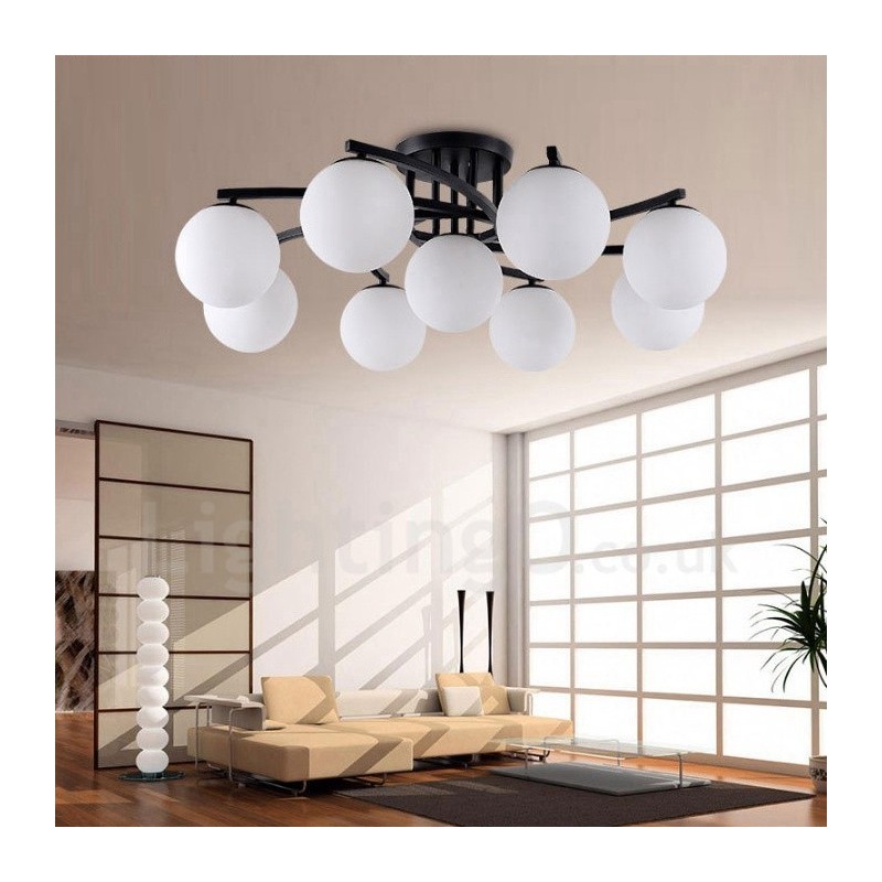 Lustre rustique à 9 lumières intégré avec abat-jour en verre
