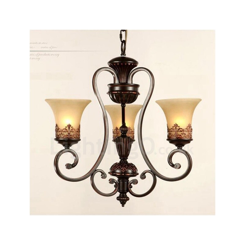 Lustre en métal intégré à 3 lumières de style rustique
