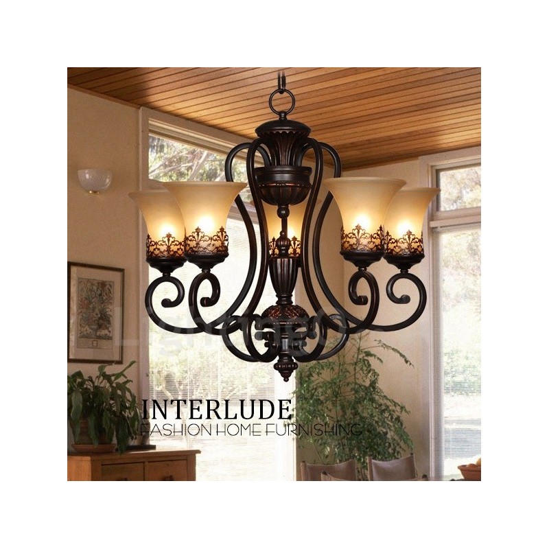 Lustre en métal intégré à 5 lumières de style rustique