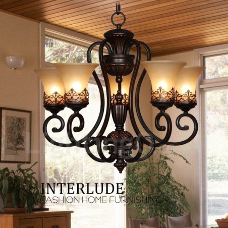 Lustre en métal intégré à 5 lumières de style rustique Lustre en métal intégré à 5 lumières de style rustique