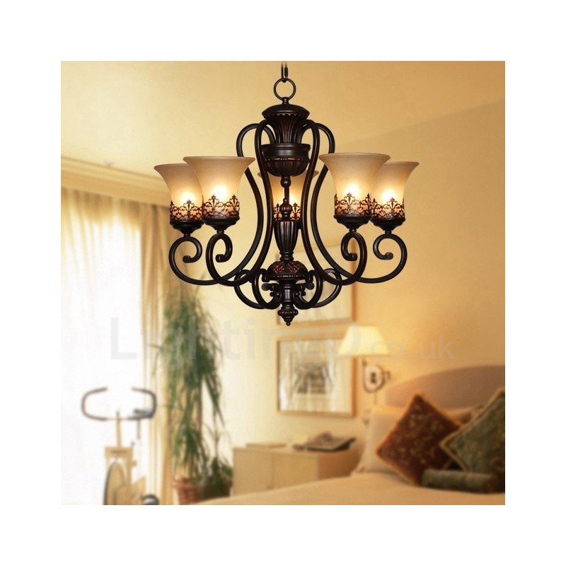 Lustre en métal intégré à 5 lumières de style rustique