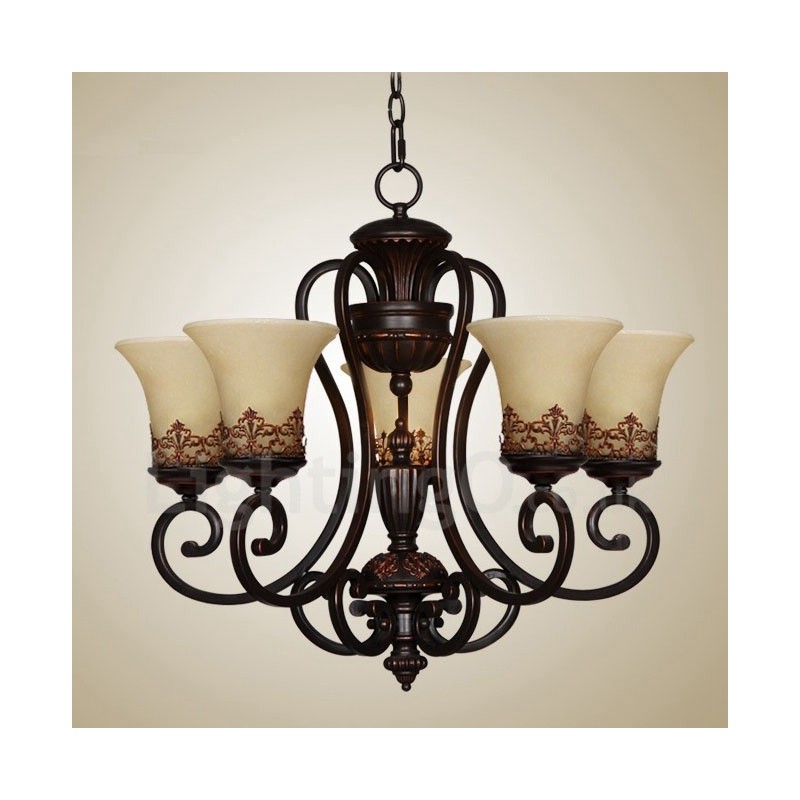Lustre en métal intégré à 5 lumières de style rustique