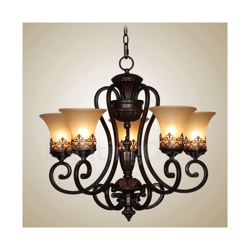 Lustre en métal intégré à 5 lumières de style rustique