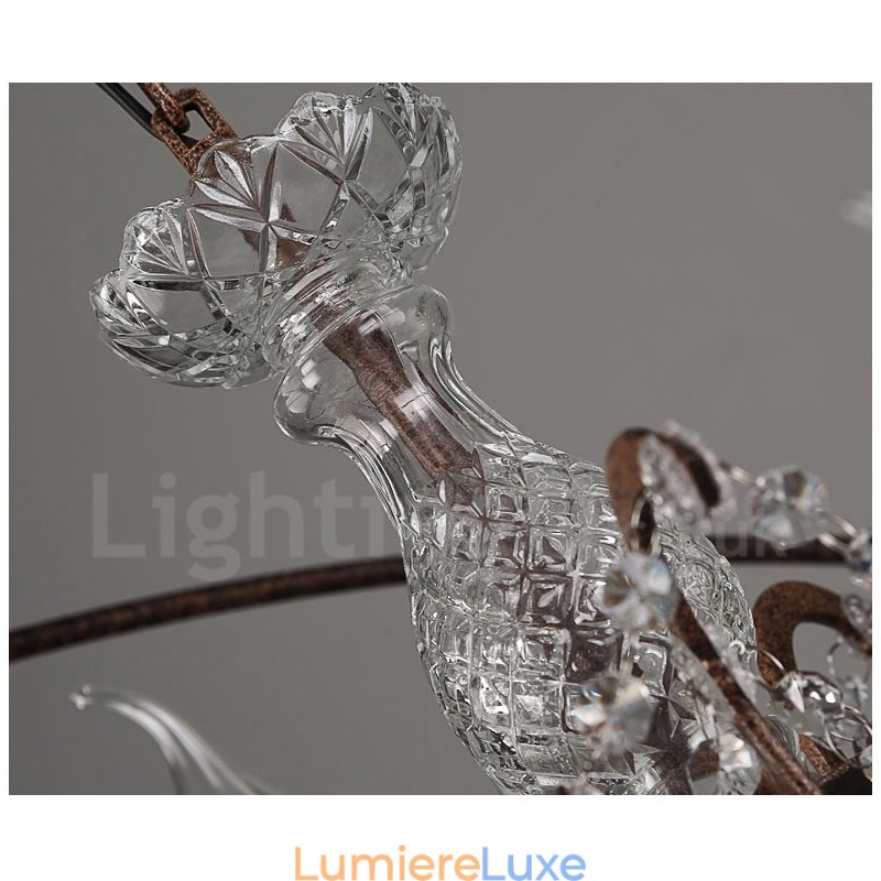 Lustre vintage en métal peint et cristal, diamètre 60 cm, 80 cm, couleur rouille