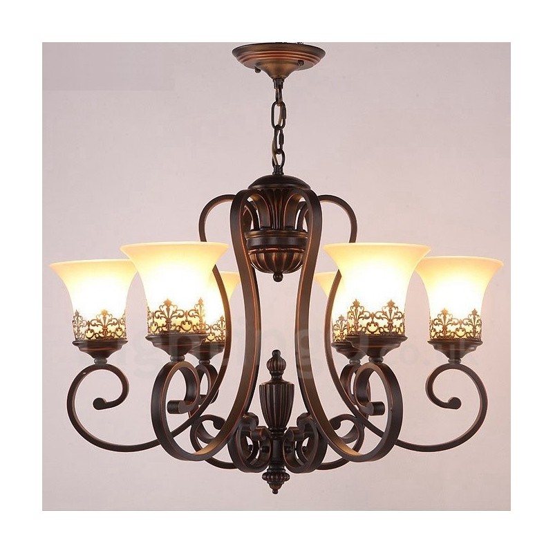Lustre en métal intégré à 6 lumières de style rustique