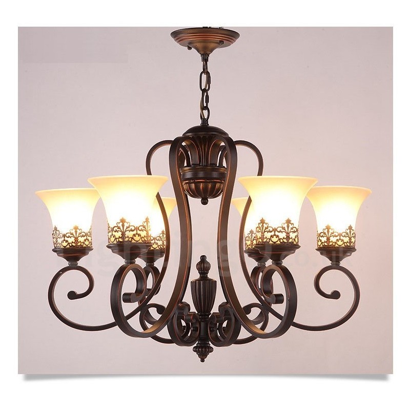 Lustre en métal intégré à 6 lumières de style rustique