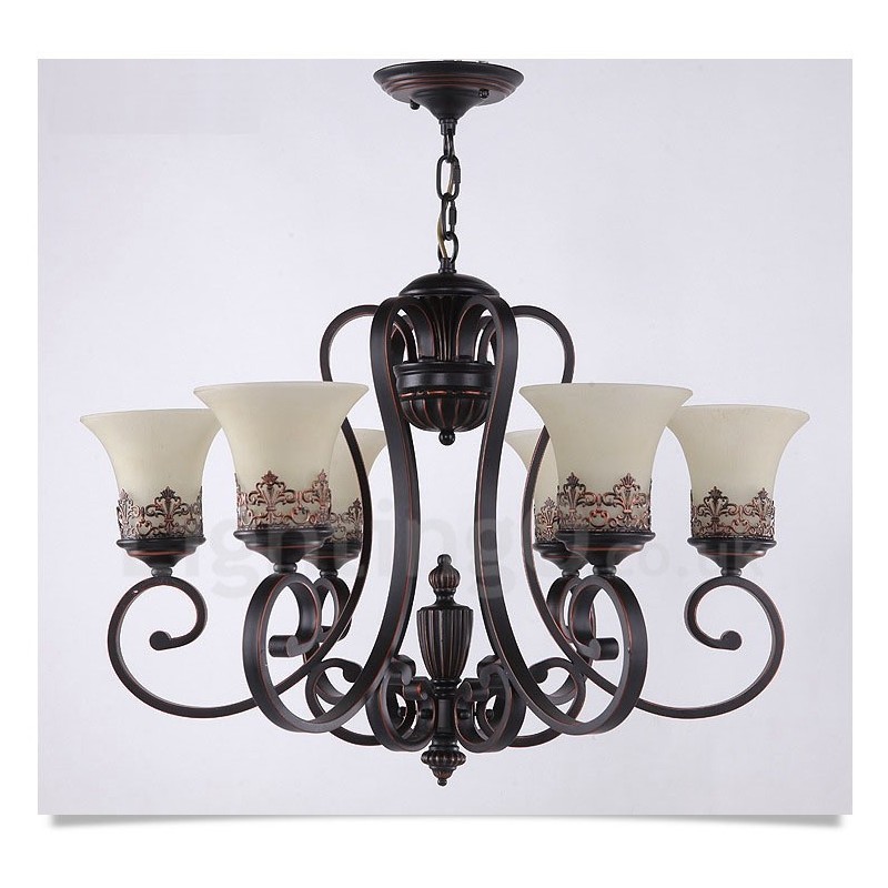 Lustre en métal intégré à 6 lumières de style rustique