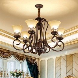 Lustre en métal intégré à 6 lumières de style rustique