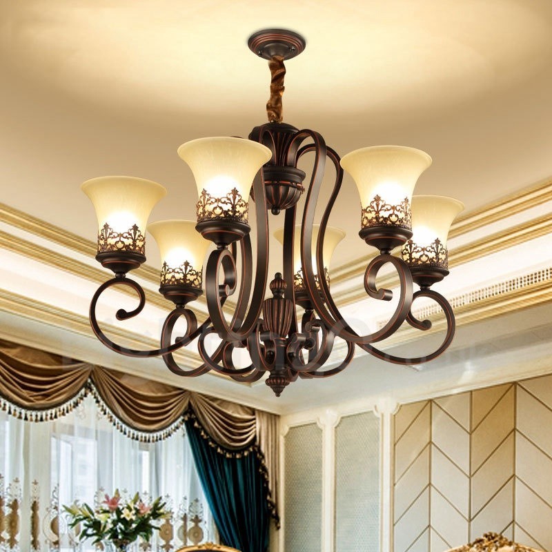 Lustre en métal intégré à 6 lumières de style rustique