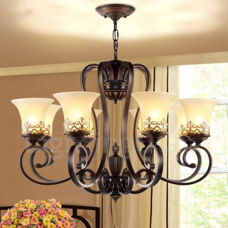 Lustre en métal intégré à 8 lumières de style rustique Lustre en métal intégré à 8 lumières de style rustique