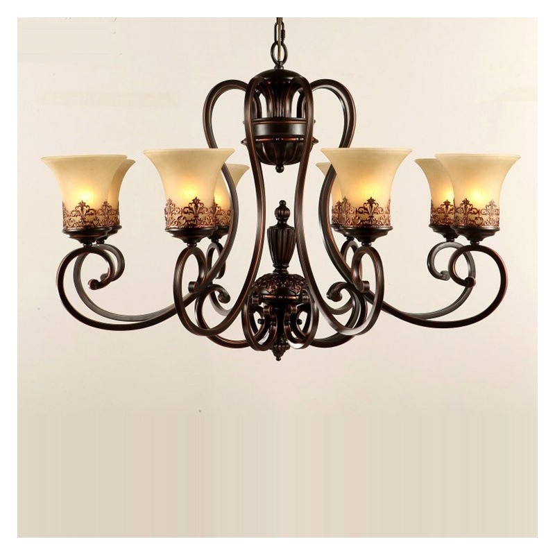 Lustre en métal intégré à 8 lumières de style rustique