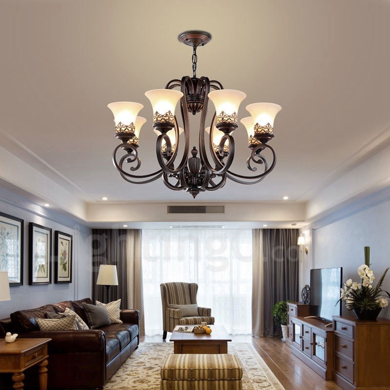 Lustre en métal intégré à 8 lumières de style rustique