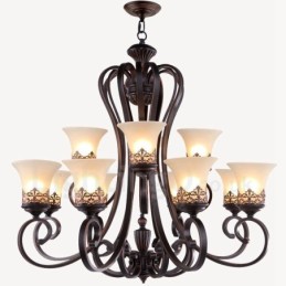 Lustre en métal intégré à 12 lumières de style rustique