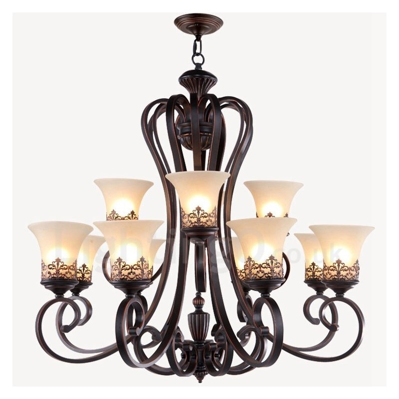 Lustre en métal intégré à 12 lumières de style rustique