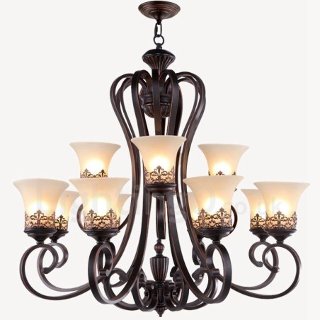 Lustre en métal intégré à 12 lumières de style rustique Lustre en métal intégré à 12 lumières de style rustique