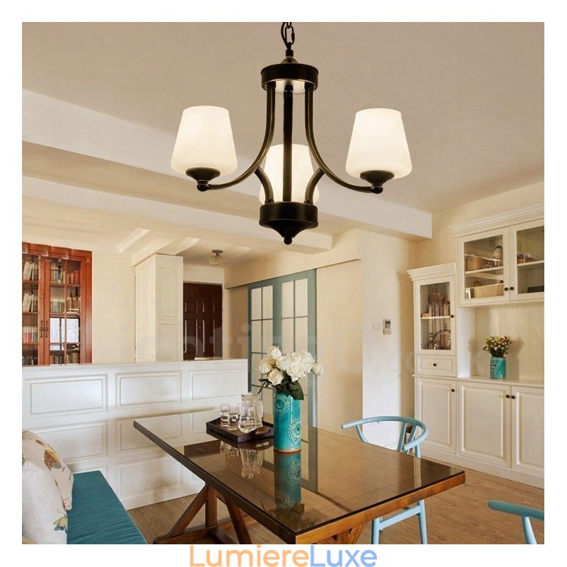 Lustre en métal intégré à 3 lumières de style rustique