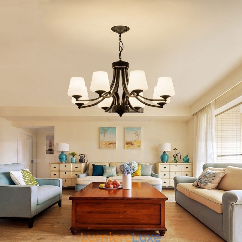 Lustre en métal intégré à 8 lumières de style rustique