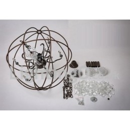 Lustre vintage en métal peint et cristal, diamètre 60 cm, 80 cm, couleur rouille