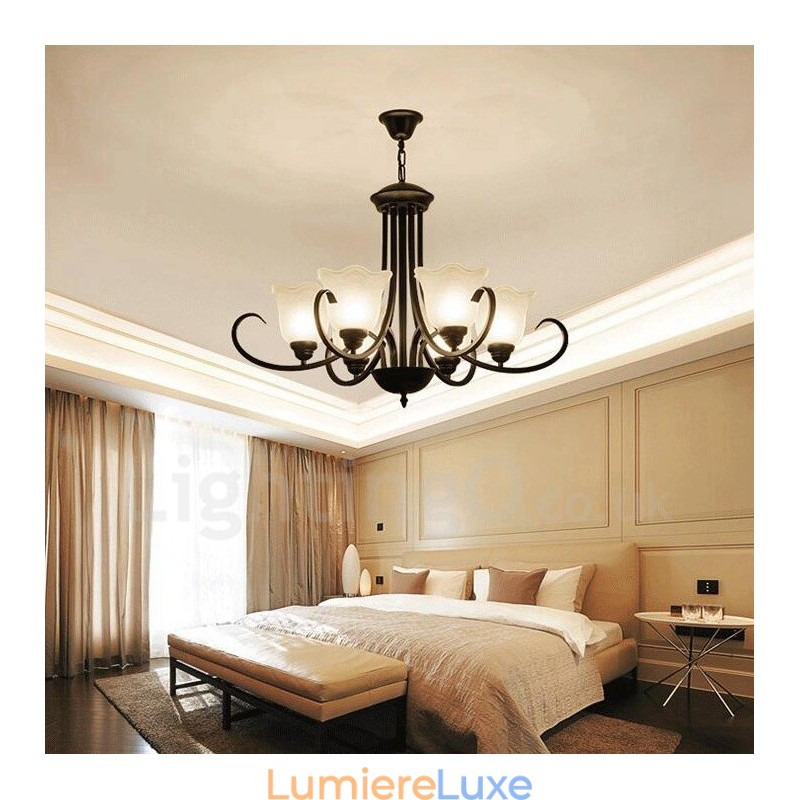 Lustre en métal intégré à 6 lumières de style rustique