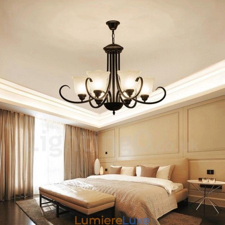 Lustre en métal intégré à 6 lumières de style rustique Lustre en métal intégré à 6 lumières de style rustique