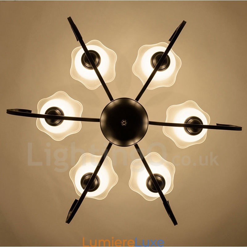 Lustre en métal intégré à 6 lumières de style rustique