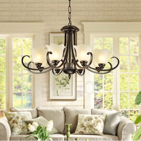 Lustre en métal intégré à 8 lumières de style rustique Lustre en métal intégré à 8 lumières de style rustique