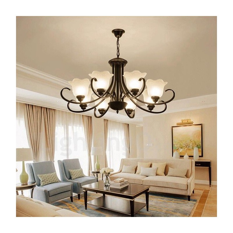 Lustre en métal intégré à 8 lumières de style rustique