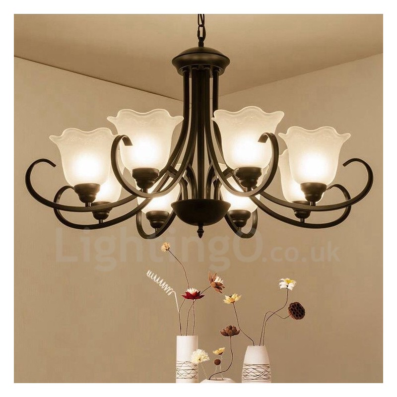Lustre en métal intégré à 8 lumières de style rustique