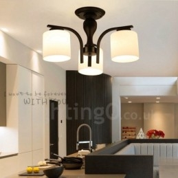 Lustre en métal intégré à 3 lumières de style campagnard avec abat-jour en verre