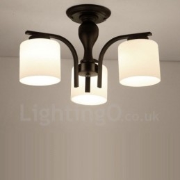 Lustre en métal intégré à 3 lumières de style campagnard avec abat-jour en verre