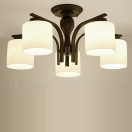 Lustre en métal intégré à 5 lumières de style campagnard avec abat-jour en verre