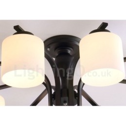 Lustre en métal intégré à 5 lumières de style campagnard avec abat-jour en verre