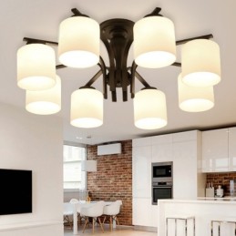Lustre en métal intégré à 8 lumières de style campagnard avec abat-jour en verre