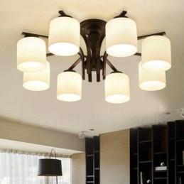 Lustre en métal intégré à 8 lumières de style campagnard avec abat-jour en verre