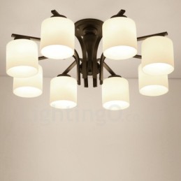 Lustre en métal intégré à 8 lumières de style campagnard avec abat-jour en verre