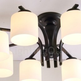 Lustre en métal intégré à 8 lumières de style campagnard avec abat-jour en verre