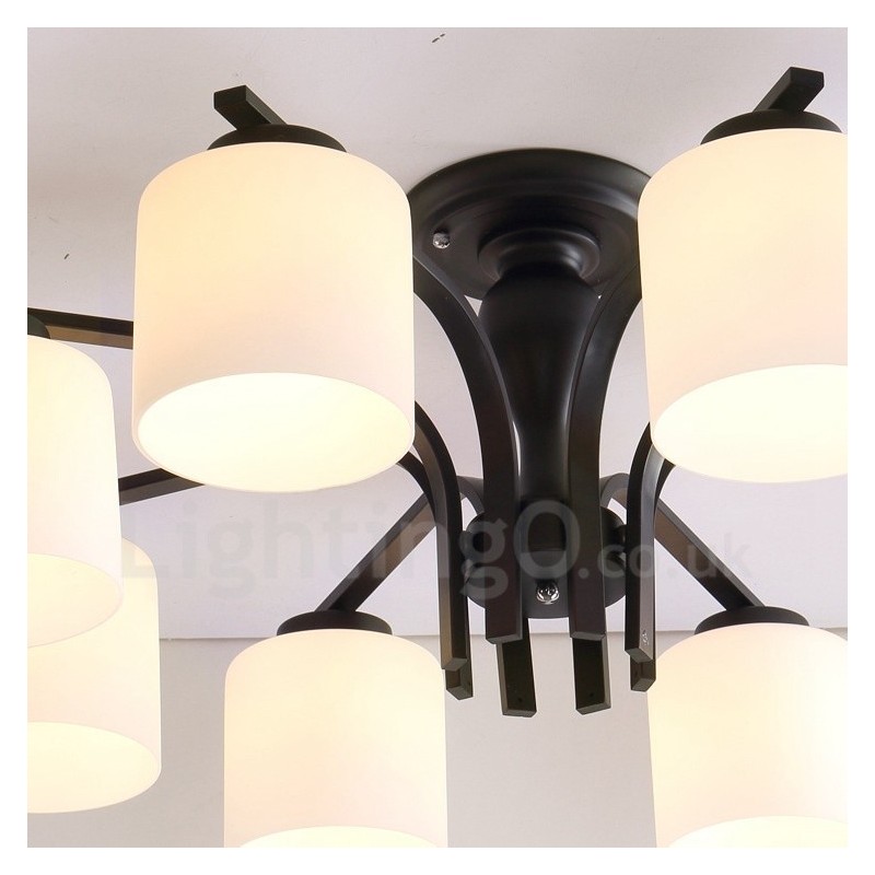 Lustre en métal intégré à 8 lumières de style campagnard avec abat-jour en verre