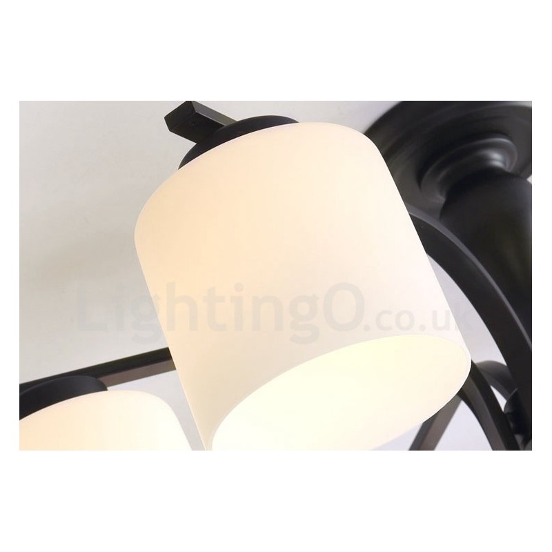 Lustre en métal intégré à 8 lumières de style campagnard avec abat-jour en verre