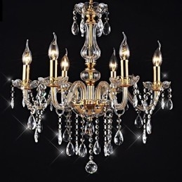Lustre 6 Lumières Doré Vintage en Cristal