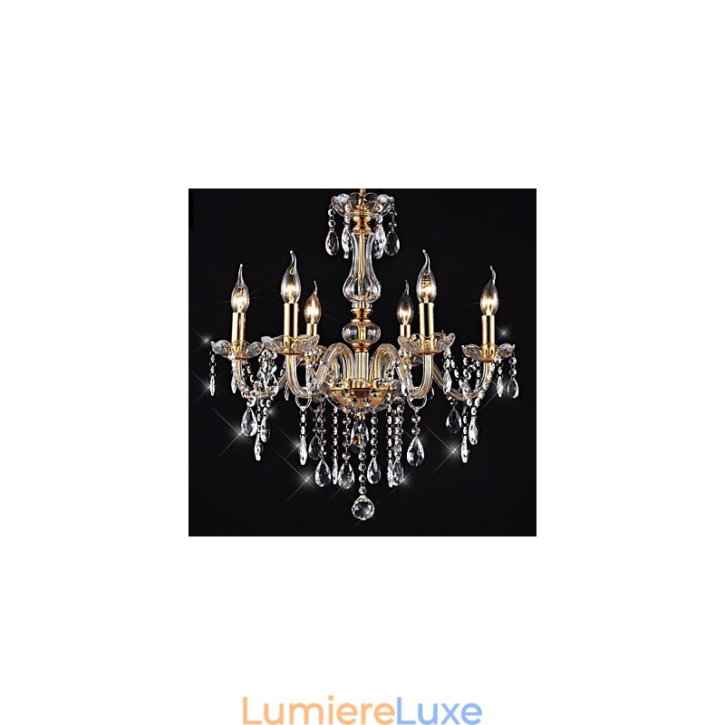 Lustre 6 Lumières Doré Vintage en Cristal